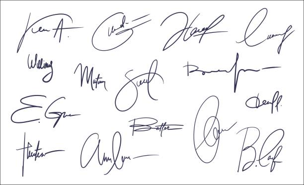 Autograph or hand written signature pack. Official document hand writing signature, agreement or certificate paper pen handwritten vector autograph or business deal ink calligraphy writing or sign