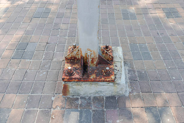 istock Close-up of a corroded and rusted metal pole. 2152158951