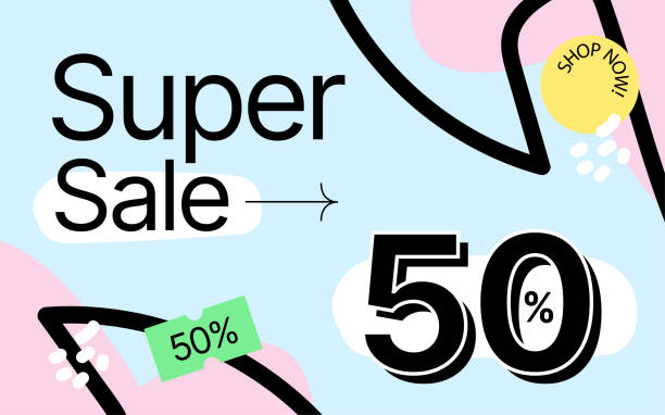 istock Playful Mega sale banner in flat style with abstract shapes. Special discount offer brochure layout. 2152159053