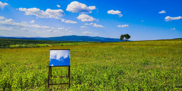 istock Spring landscape of the Carpathian mountains with a mirror on an easel 2152163193