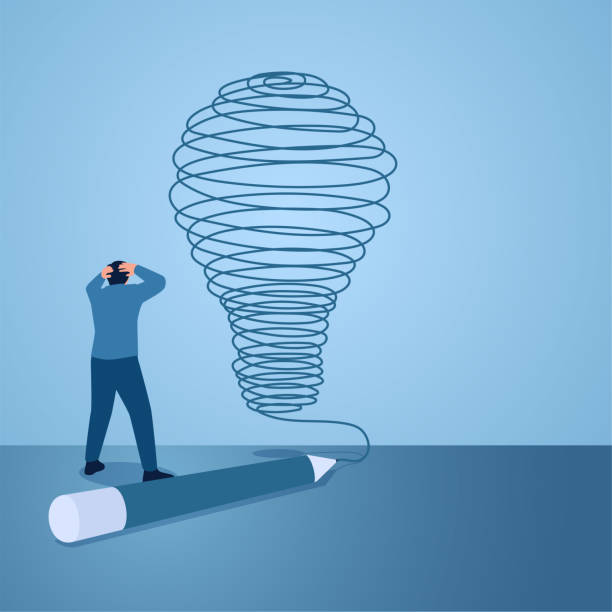 istock A man is surprised to see pen scribbles become idea lamps, illustrations for inspiration. 2152163381