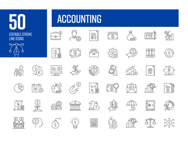 symbolsatz für buchhaltungszeilen. geld, finanzen, geschäft, budget, berechnung. - finanzen-backgrounds stock-grafiken, -clipart, -cartoons und -symbole