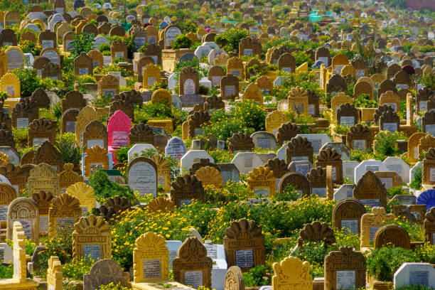 Rabat, Morocco - March 30, 2023: View of the colorful Laalou cemetery, in Rabat, Morocco