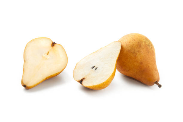 istock Whole and half of pear isolated on white background with clipping path. 2152175311