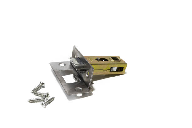 istock Mortise lock with screws, tubular latch, bolt, threading for doors and interior doors. Isolated on a white background. 2152175555