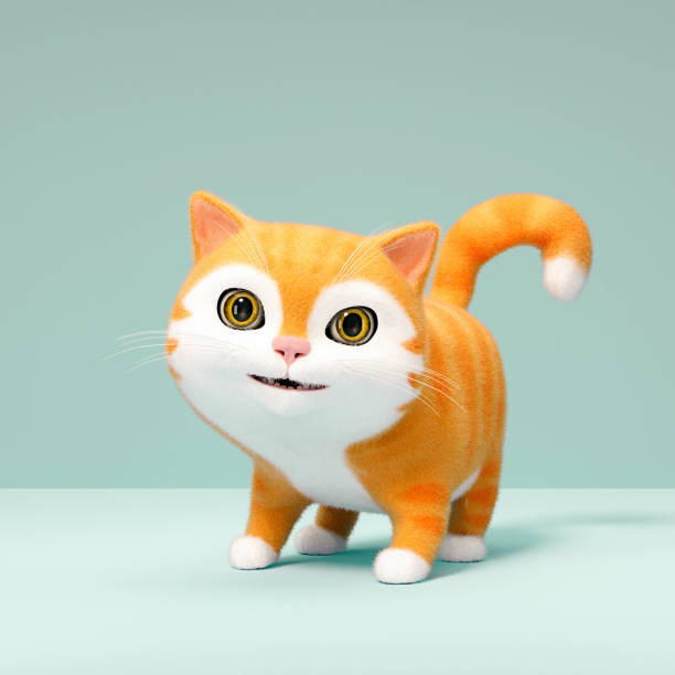 istock Adorable cat staying on floor. 3d cartoon character 2152178878