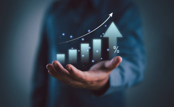 istock Business development to success and growing growth concept, graph with percentage sign and arrow up, represent in meanings of interest rate increase, performance, sales, percent growth. 2152186775