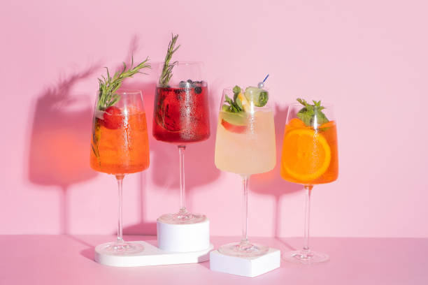 istock Colourful summer alcoholic cocktails with ice on pink background 2152198586