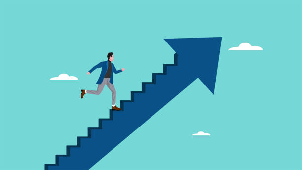 istock business growth with career path development, investment earning rising up as a path to career success, Improvement or career growth, businessman climbing stairs on rising arrow graph 2152199340