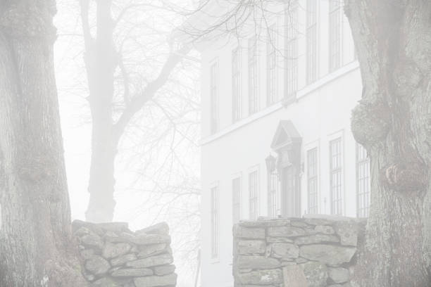 A sturdy stone wall in front of building. Rada Sateri is a unique 18th century environment with well-preserved manor buildings and a beautiful garden.