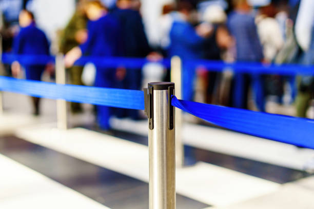 istock Restrictive tape for passenger queuing at the airport 2152201423