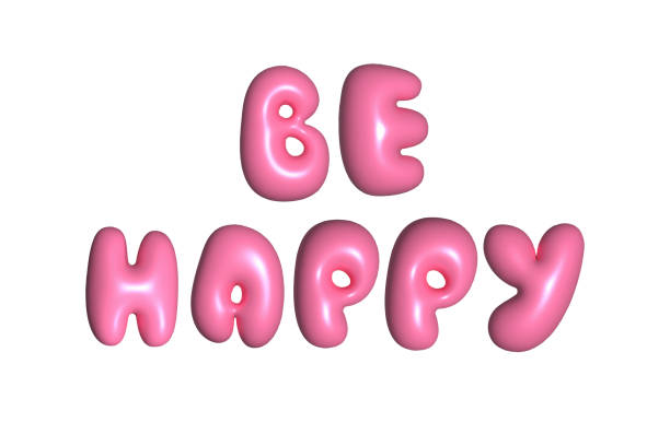 istock 3D Pink Bubble text Be Happy, y2k style, plump pop pink letters. 2152202798