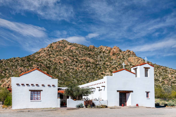 Ajo, Arizona, USA - February 15, 2024: The Saint Catherine's Indian Mission was established in 1942 by the Sisters of Charity to serve the people of southern Arizona and Mexico near the US-Mexico border.  The Sisters were dedicated to their mission of providing religious education and guidance to the community.  They not only provided religious services but also ran a school and offered various services.  Today, the mission building serves as the Ajo Historical Society Museum.  The museum is located in Ajo, Arizona, USA.