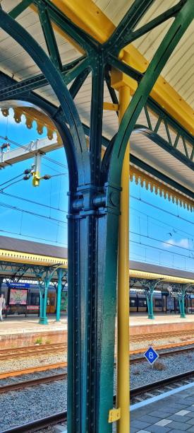 istock Column and roof steel construction in train station 2152206236