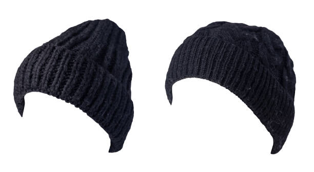 two hat knitted isolated on white background. warm winter accessory