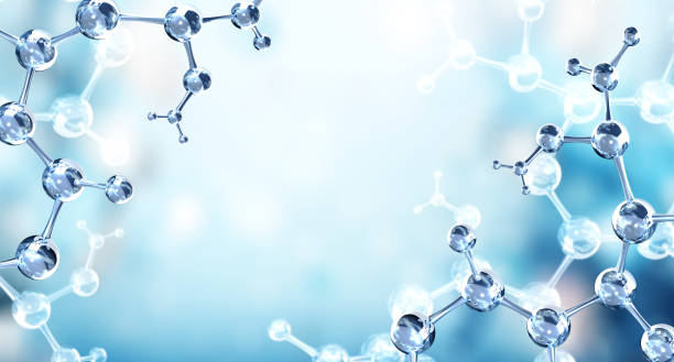 istock Horizontal banner with model of abstract molecular structure. Background of blue color with glass atom model. Copy space for your text. 3d render 2152219411