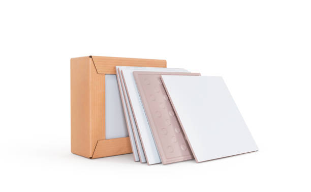 istock Pile of ceramic blank tile with blank cardboard package. 3d illustration 2152221032