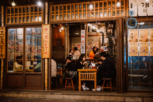 Seoul, South Korea - September 19, 2019: People enjoy their evening in a restaurant or a cafe in Seoul, South Korea.