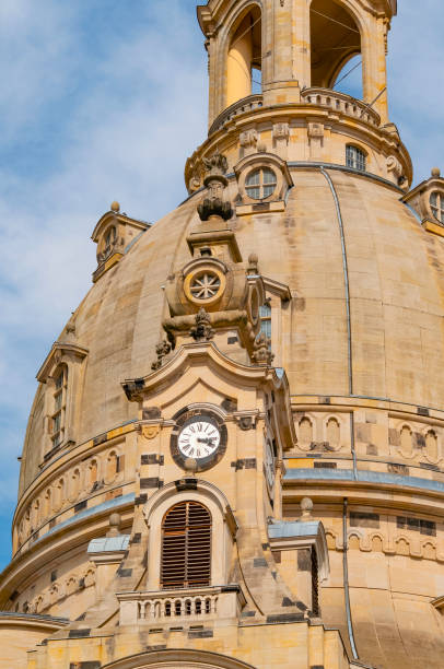 The Frauenkirche or Church of Our Lady in Dresden and the sculpture of Martin Luther, the figure of the reformation for the Christian Lutheran  Evangelical Protestant church in Germany.