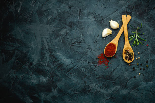 istock Cooking table with herbs, spices and utensils. Top view with copy space 2152234492