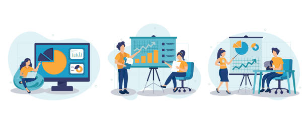 istock Business process concept isolated person situations. Collection of scenes with people colleagues analyze data, create success strategy, collaborate. Vector illustration in flat design 2152235354