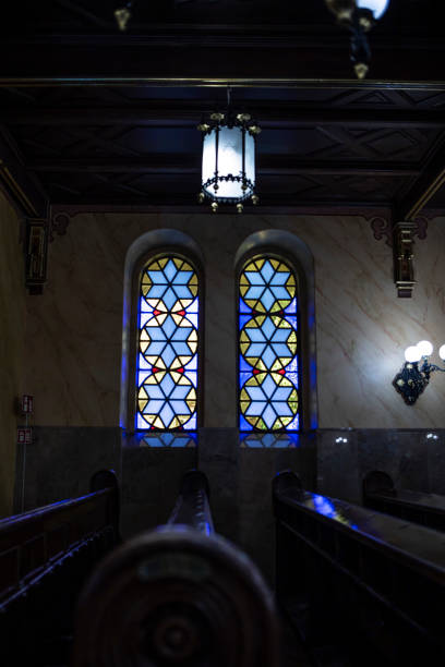 istock Stained glass window in a Synagogue wall in Budapest 2152238411