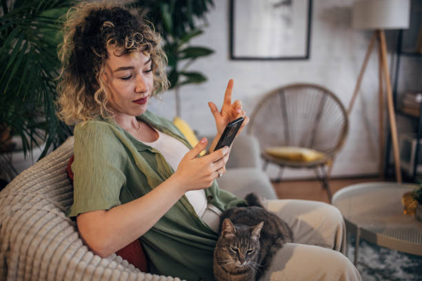 istock Casual home lifestyle with pet cat 2152243878