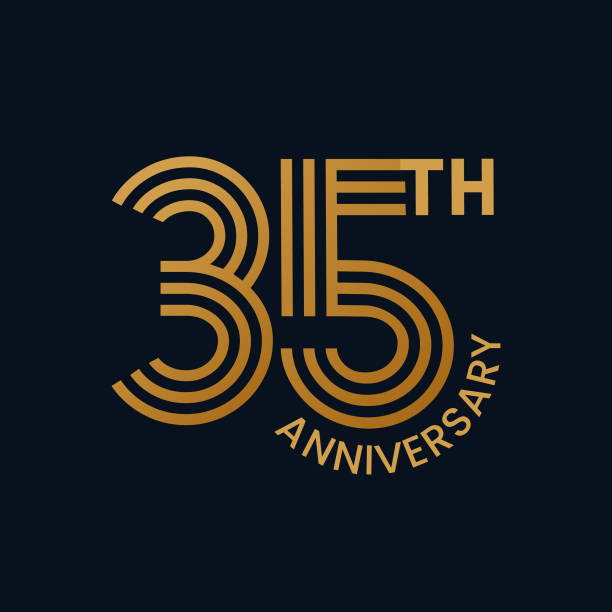 35 years anniversary logo design. 35th anniversary badge design with ribbon. Sign and symbol for celebrating company or business birthday. Company year anniversary template, banner, poster.