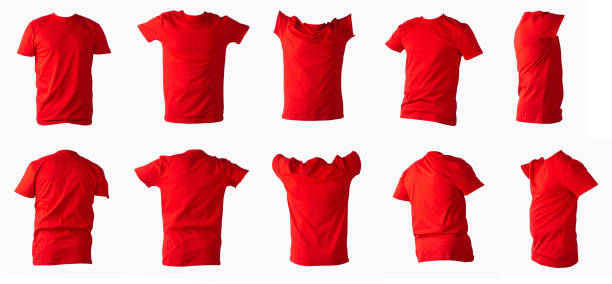 red t-shirt isolated on a white background. summer cotton short sleeve t-shirt.a set of ten clothing objects