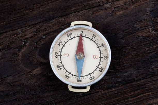 Vintage retro compass on wooden deck background