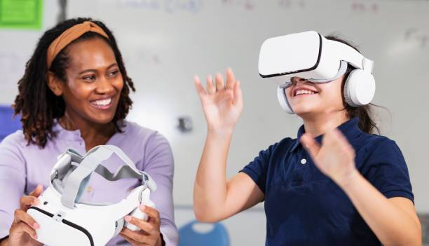 istock Girl in middle school with virtual reality headset 2152266631