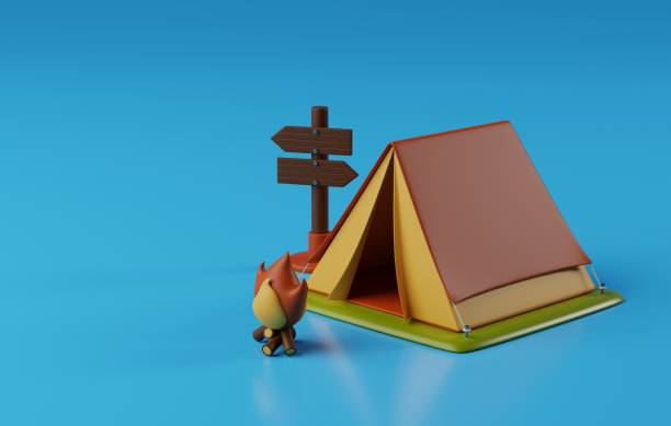 Camping tent, perfect for showcasing outdoor adventures, camping gear, and wilderness exploration. 3D render illustration