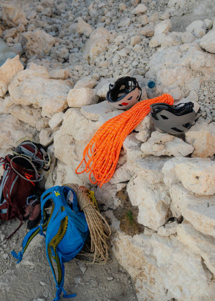 climbing gear near the rock in mountains