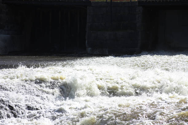 Water flowing over a riverbank