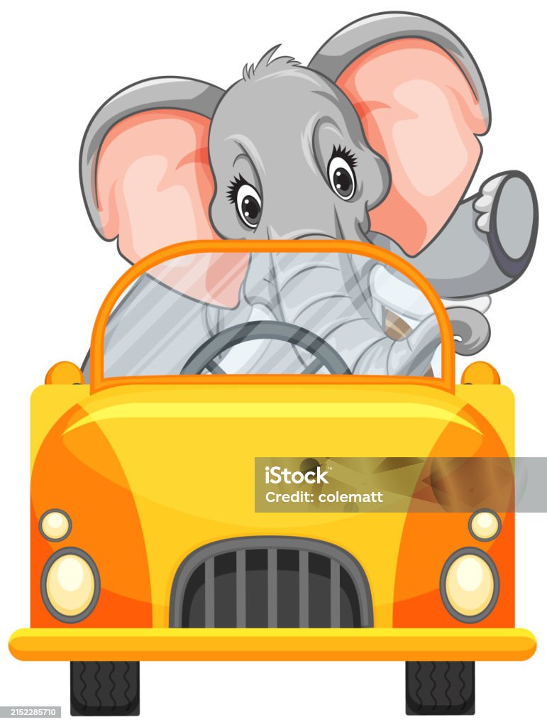 Elephant Cartoon Racing Cartoon Elephant Driving A Vibrant Yellow Car Stock Illustration ...