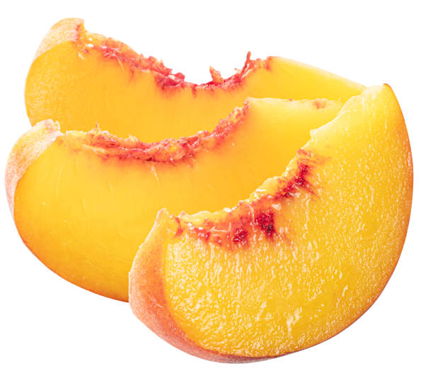 Ripe peach slices on white background. File contains clipping path.