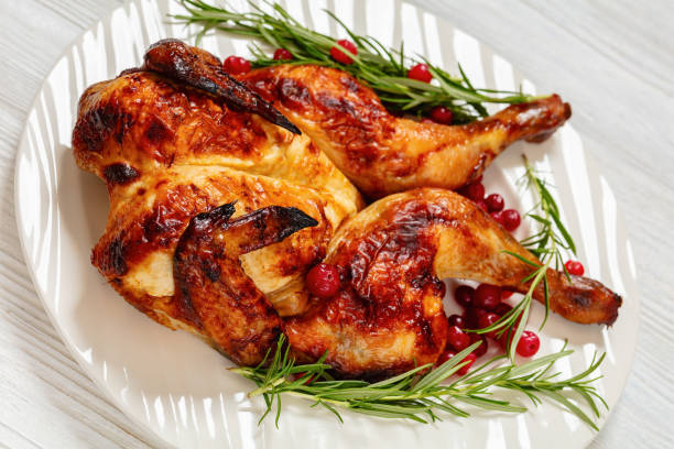 istock butterflied, spatchcock roast chicken on a plate 2152288225