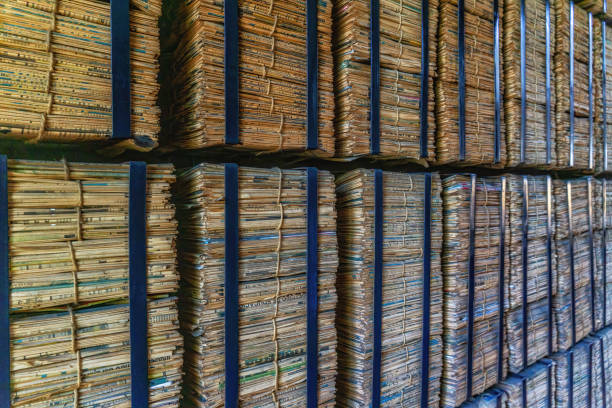 Wall made of old magazines, newspapers and journals.