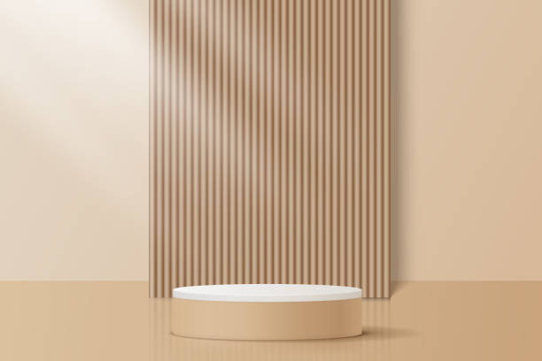 istock Vector abstract beige brown 3d render round cylinder podium pedestal with geometric minimal scene for product presentation and advertising. 2152291679