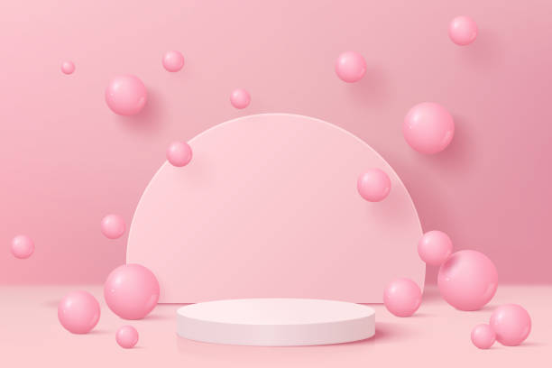 istock 3d pink podium pedestal with minimal  scene and ball on pink background for product display, presentation, advertising. 2152291712