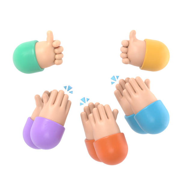 istock Set of people hands clapping, giving likes. Applause, ovation, celebrating, rapture. Flat doodle illustration in cute cartoon style.3D rendering on white background. 2152295352