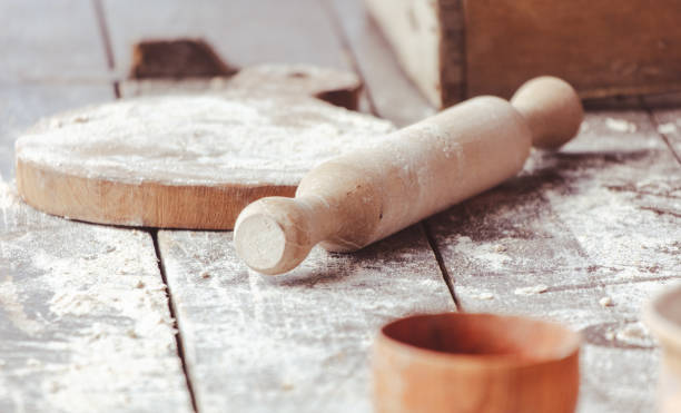 istock Rolling pin with flour on a wooden table 2152297687