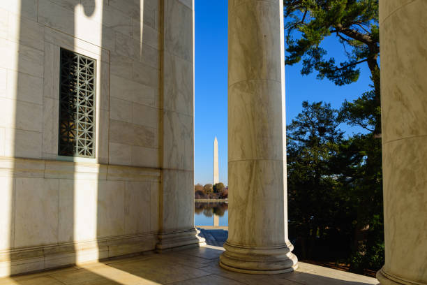 istock Iconic columns at Jefferson Memorial with Washington Monument in the background 2152298922
