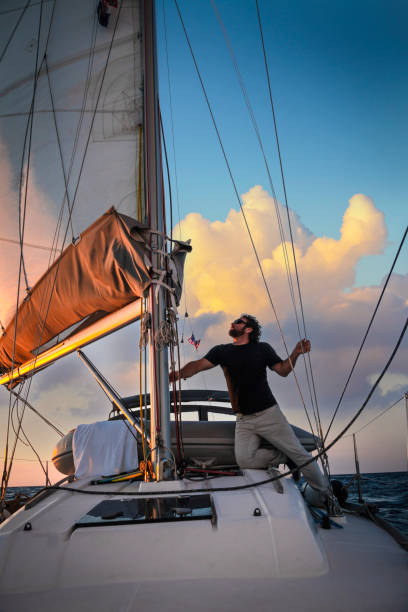 istock Sailor watching the environment on a sailboat. 2152300093