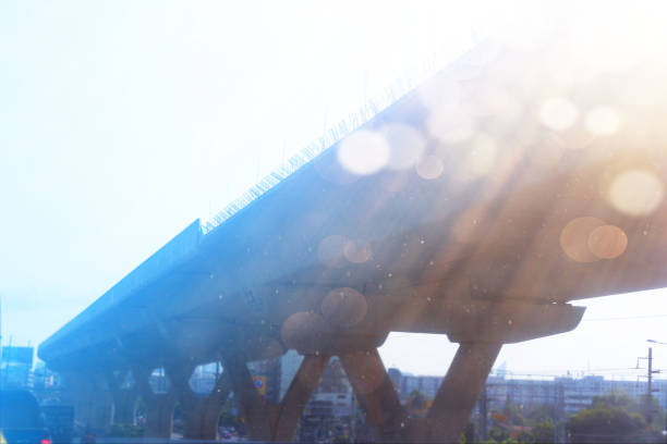 overpass road with sun light in low angle shot