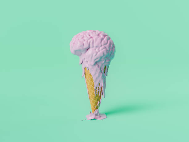 istock Melting Brain-Shaped Ice Cream on Cone Against Mint Background 2152303914