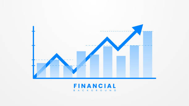 ilustraciones, imágenes clip art, dibujos animados e iconos de stock de concepto de gráfico de barras de crecimiento con una flecha hacia arriba sobre un fondo blanco. gráfico de inversión en el mercado de valores al alza, información del mercado global - subir
