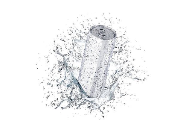 istock Blank white aluminum 450 ml soda can with drops splash mockup 2152308962