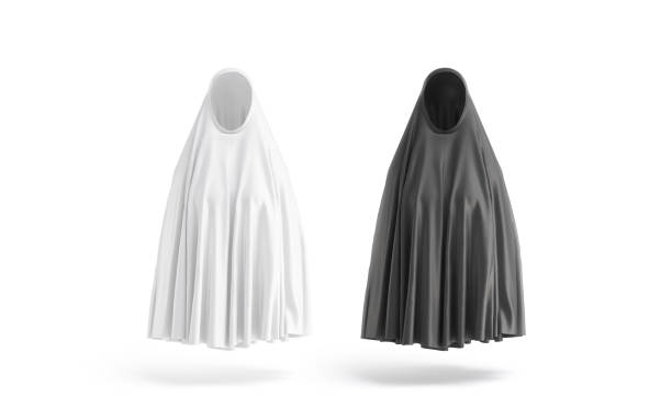 istock Blank black and white female chador mockup, front view 2152310882