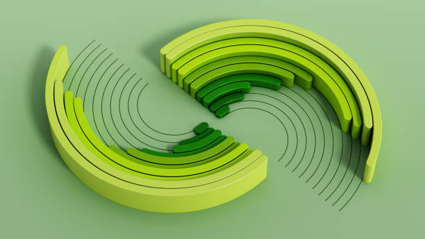 Abstract Green and Yellow Circular Layers on a Pastel Background. Sustainable Data Visualization Concept